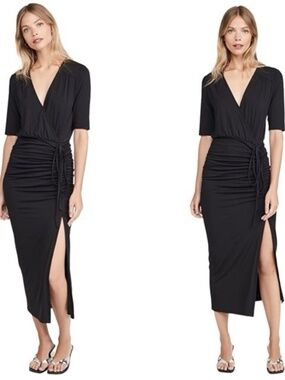 NWT Veronica Beard Jeans Black Ruched Mariposa Midi Dress